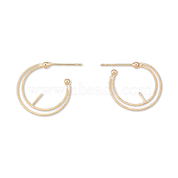 Brass Stud Earring Findings, For Half Drilled Beads, Half Hoop Earrings, Cadmium Free & Nickel Free & Lead Free, Ring, Real 18K Gold Plated, 24x21mm, Pin: 0.7mm(KK-N232-480)