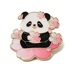 Panda & Cherry Blossoms Enamel Pins, Alloy Lapel Pin Backs for Backpack Clothes, Golden, Pink, 33x34mm(FIND-E050-01A-G)