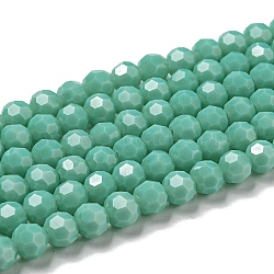 Opaque Glass Beads Stands, Faceted(32 Facets), Round, Medium Sea Green, 6mm, Hole: 1mm, about 98pcs/strand, 20.47''(52cm)(EGLA-A035-P6mm-D14)