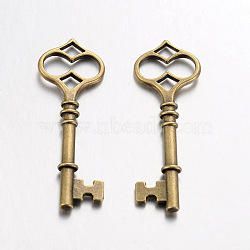 Tibetan Style Alloy Big Pendants, Cadmium Free & Nickel Free & Lead Free, Skeleton Key, Antique Bronze, 60x21x4mm, Hole: 4mm(TIBEP-14692-AB-FF)