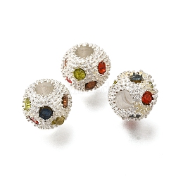 Rack Plating Alloy Beads, with Colorful Glass, Lead Free & Cadmium Free, Round, Silver, 11x9.5mm, Hole: 4mm(FIND-A045-02B-S)