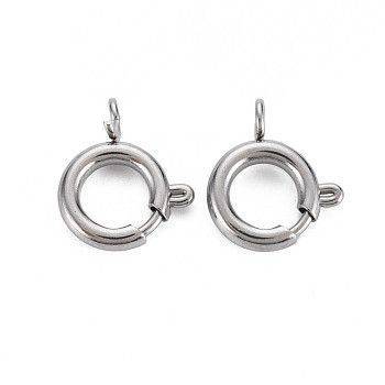304 Stainless Steel Spring Ring Clasps, Ring, Stainless Steel Color, 14x12x4mm, Hole: 2mm
