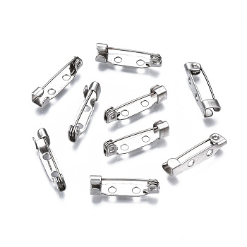 201 Stainless Steel Brooch Pin Back Safety Catch Bar Pins, with 2 Holes, Stainless Steel Color, 19x4.5x5mm, Hole: 2mm, pin: 0.5mm