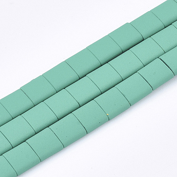 Spray Painted Non-magnetic Synthetic Hematite Multi- Strand Links, For Tile Elastic Bracelets Making, Square, Medium Sea Green, 5x5x2mm, Hole: 0.5mm, about 75pcs/strand, 15.7 inch