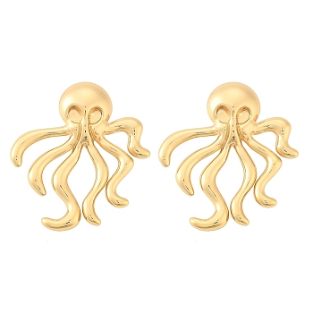 304 Stainless Steel Stud Earrings for Women, Golden, Octopus, 35x31mm