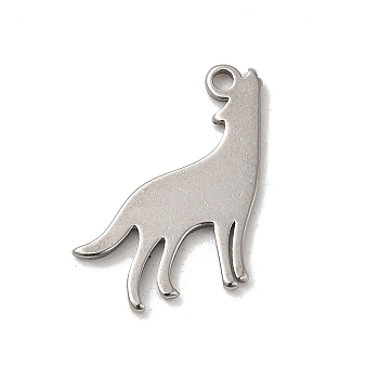 304 Stainless Steel Charms, Wolf Charm, Stainless Steel Color, 14x15x1mm, Hole: 1.2mm
