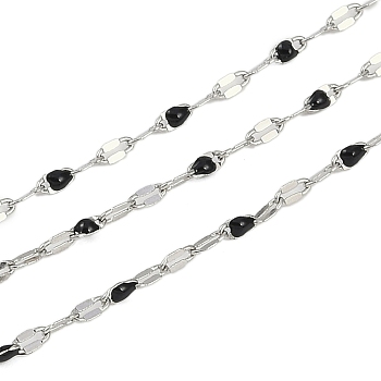 Brass Dapped Chains, with Enamel, with Spool, Soldered Lead Free & Cadmium Free, Platinum, Black, 4x2x1mm