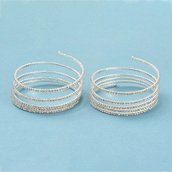 Iron Alloy Rhinestone Multilayer Bangles, Five Loops, End with Immovable Beads, Silver, 0.2~7cm, Inner Diameter: 2-1/4 inch(5.6cm)
