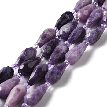 Natural Lepidolite/Purple Mica Stone Beads Strands, Faceted, Teardrop, 12~16.5x7.5~8.5mm, Hole: 0.8mm, about 20~21pcs/strand, 14.96~15.63''(38~39.7cm)