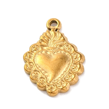 304 Stainless Steel Pendants, Heart Charm, Real 18K Gold Plated, 18x13x3mm, Hole: 1.1mm