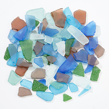 AHADEMAKER 1 Bag Frosted Mosaic Tiles, Glass Cabochons, for Home Decoration or DIY Crafts, Polygon, Mixed Color, 19~57x11~28x4~5mm, about 135pcs/bag