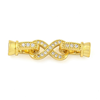 Rack Plating Brass Micro Pave Clear Cubic Zirconia Fold Over Clasps, Long-Lasting Plated, Lead Free & Cadmium Free, Infinity, Real 18K Gold Plated, 27mm, Hole: 3mm