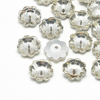 Glass Beads, Back Plated, Faceted, Snowflake, Clear, 10x4mm, Hole: 1mm