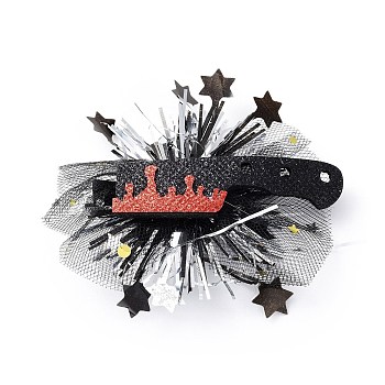 Halloween Theme Knife Felt Alligator Hair Clips, with Iron Clips and Organza, for Child, 85x89x15mm