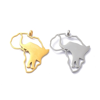 304 Stainless Steel Pendants, Africa Map with Elephant Pattern, Mixed Color, 27.5x25x1.3mm, Hole: 2mm