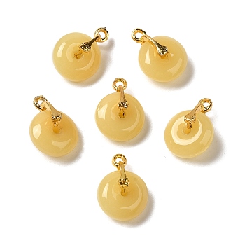 Glass Pendants, with Golden Alloy Finding, Donut/Pi Disc Charm, Goldenrod, 17x12x6~7mm, Hole: 1.5mm