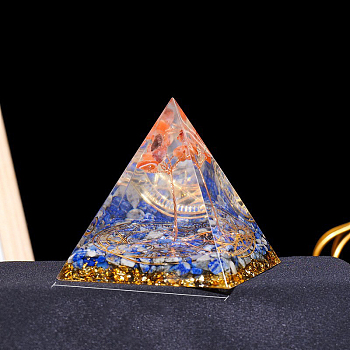 Resin Orgonite Pyramid Display Decorations, with Natural Red Jasper, for Home Office Desk, 60mm