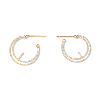 Brass Stud Earring Findings, For Half Drilled Beads, Half Hoop Earrings, Cadmium Free & Nickel Free & Lead Free, Ring, Real 18K Gold Plated, 24x21mm, Pin: 0.7mm
