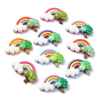 Opaque Resin Decoden Cabochons, Rainbow with Tree, Mixed Color, 22x33.5x8.5mm