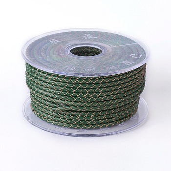 Braided Cowhide Cord, Leather Jewelry Cord, Jewelry DIY Making Material, Dark Green, 5mm, about 21.87 yards(20m)/roll