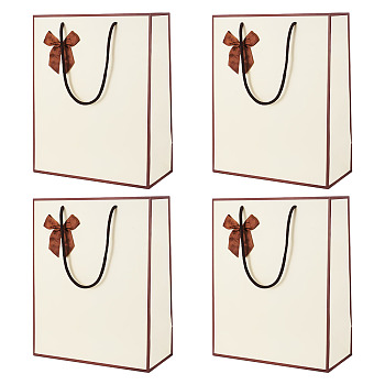 4Pcs Rectangle Paper Gift Bags, with Bowknot, Shopping Bags, Lemon Chiffon, 32x26x0.03cm, Open: 26x12x32cm