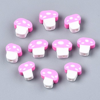 Handmade Polymer Clay Beads, Mushroom, Pearl Pink, 9~13x8.5~12x4~5mm, Hole: 1.8mm