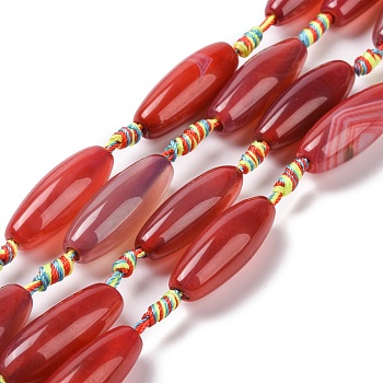 Natural Agate Beads Strands, Dyed & Heated, Rice, Red, 29.5~34x9.5~13.5mm, Hole: 2.5mm, about 10pcs/strand, 16''(41cm)