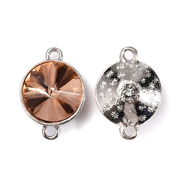 Alloy Glass Links, Connector Charms, Platinum, Flat Round, Light Peach, 19x13.5x7.5mm, Hole: 1.8mm