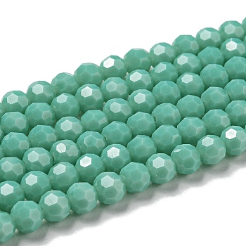 Opaque Glass Beads Stands, Faceted(32 Facets), Round, Medium Sea Green, 6mm, Hole: 1mm, about 98pcs/strand, 20.47''(52cm)