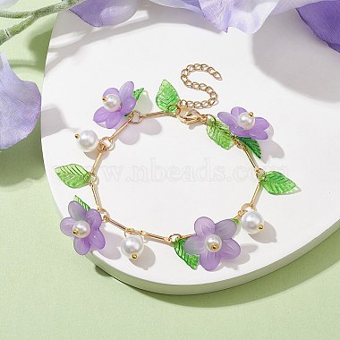 Acrylic Flower & Glass Pearl Charm Bracelets(BJEW-JB10054-03)-2