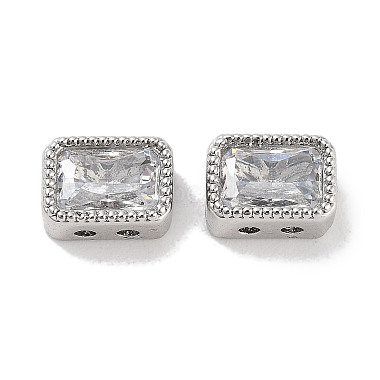 Clear Rectangle Brass+Cubic Zirconia Beads