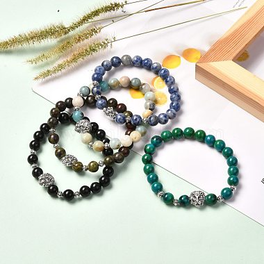 Perles de pierres précieuses naturelles et synthétiques stretch bracelst pour hommes femmes(BJEW-JB06703)-3