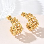 Chunky Bubble 304 Stainless Steel Stud Earrings for Women, Half Hoop Earrings, Ion Plating(IP), Golden, 22x13.5mm(EJEW-K333-27G)