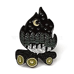 Campfire Night Forest Enamel Pins, Alloy Lapel Pin Backs for Backpack Clothes, Black, Black, 30x21mm(AL-CBA1A3E-07EB-01)