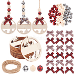 Christmas DIY Name Tag Pendant Making Kit, Including Wood Big Pendants, Bowknot, Wooden Beads, Jute Cord, Mixed Color, 16~74x1~69.5x1~16mm, Hole: 3~4mm(DIY-GA0006-86)