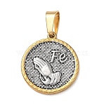 Religion 304 Stainless Steel Pendants, Round with Prayer Hands Charms, with 201 Stainless Steel Bails, Ion Plating(IP), Antique Silver & Antique Golden, 21x18x2mm, Hole: 7x4mm(STAS-H264-13C-ASG)