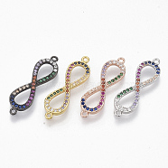 Brass Micro Pave Cubic ZirconiaLinks connectors, Infinity, Colorful, Mixed Color, 9x29.5x2.5mm, Hole: 1.2mm(ZIRC-T012-84)