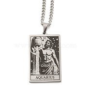 Non-Tarnish 304 Stainless Steel Tarot Pendant Necklaces, Cable Chain Necklaces, Aquarius, 23.23~24.21 inch(59~61.5cm)(NJEW-A026-01P-11)