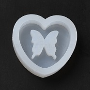 DIY Quicksand Silicone Molds, Resin Casting Molds, for UV Resin, Epoxy Resin Craft Making, Heart with Butterfly, White, 47x49x12.5mm, Inner Diameter: 36.5x40mm(AJEW-A031-02)