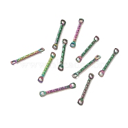 Ion Plating(IP) 304 Stainless Steel Connector Charms, Textured Bar Links, Rainbow Color, 15x2.5x1.2mm, Hole: 1.2mm(STAS-Q323-09MC)