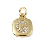 Rack Plating Brass Micro Pave CLear Cubic Zirconia Charms, with Jump Rings, Cadmium Free & Lead Free, Long-Lasting Plated, Real 18K Gold Plated, Letter G, 11.5x9x1.5mm, Hole: 2.8mm(KK-E110-14G-G)