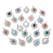 Natural & Synthetic Mixed Gemstone Pendants, Flower Charms, with Platinum Plated Brass Findings, 44x32x10mm, Hole: 8x5mm(G-P492-01P)