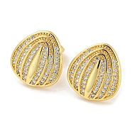 Brass Micro Pave Cubic Zirconia Stud Earrings, Teardrop, Real 16K Gold Plated, 13.5x12.5mm(EJEW-C066-13G)