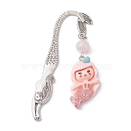 Mermaid Resin Pendant Bookmarks, with Synthetic Crackle Quartz Bead, Pink, 78.5mm, Pendant: 47x28x8mm(AJEW-JK00269-03)