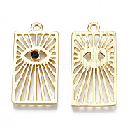 Alloy Pendants, with Glass, Cadmium Free & Lead Free, Rectangle with Eye, Light Gold, Black, 29.5x14.5x2.5mm, Hole: 1.8mm(PALLOY-N157-045)