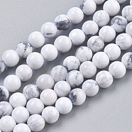 Natural Howlite Beads Strands, Round, White, 8mm, Hole: 1mm, about 24pcs/strand, 7.6 inch(TURQ-G091-8mm)