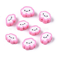 Handmade Polymer Clay Beads, Cloud with Smiling Face, Pearl Pink, 6~8.5x10~11.5x4.5~5.5mm, Hole: 1.8mm(X-CLAY-N008-033F)