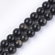 Natural Golden Sheen Obsidian Beads Strands, Grade A, Round, 6mm, Hole: 0.8mm, about 30~33pcs/strand, 7.6 inch(G-S333-6mm-025)