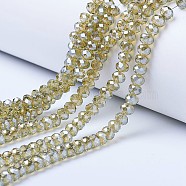 Electroplate Glass Beads Strands, Pearl Luster Plated, Faceted, Rondelle, Moccasin, 4x3mm, Hole: 0.4mm, about 123~127pcs/strand, 16.5~16.9 inch(42~43cm)(EGLA-A034-T4mm-A01)