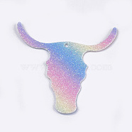 PU Leather Big Pendants, with Sequins, Ox-Head Shape, Colorful, 52.5x50.5x1mm, Hole: 1.5mm(FIND-S299-17)